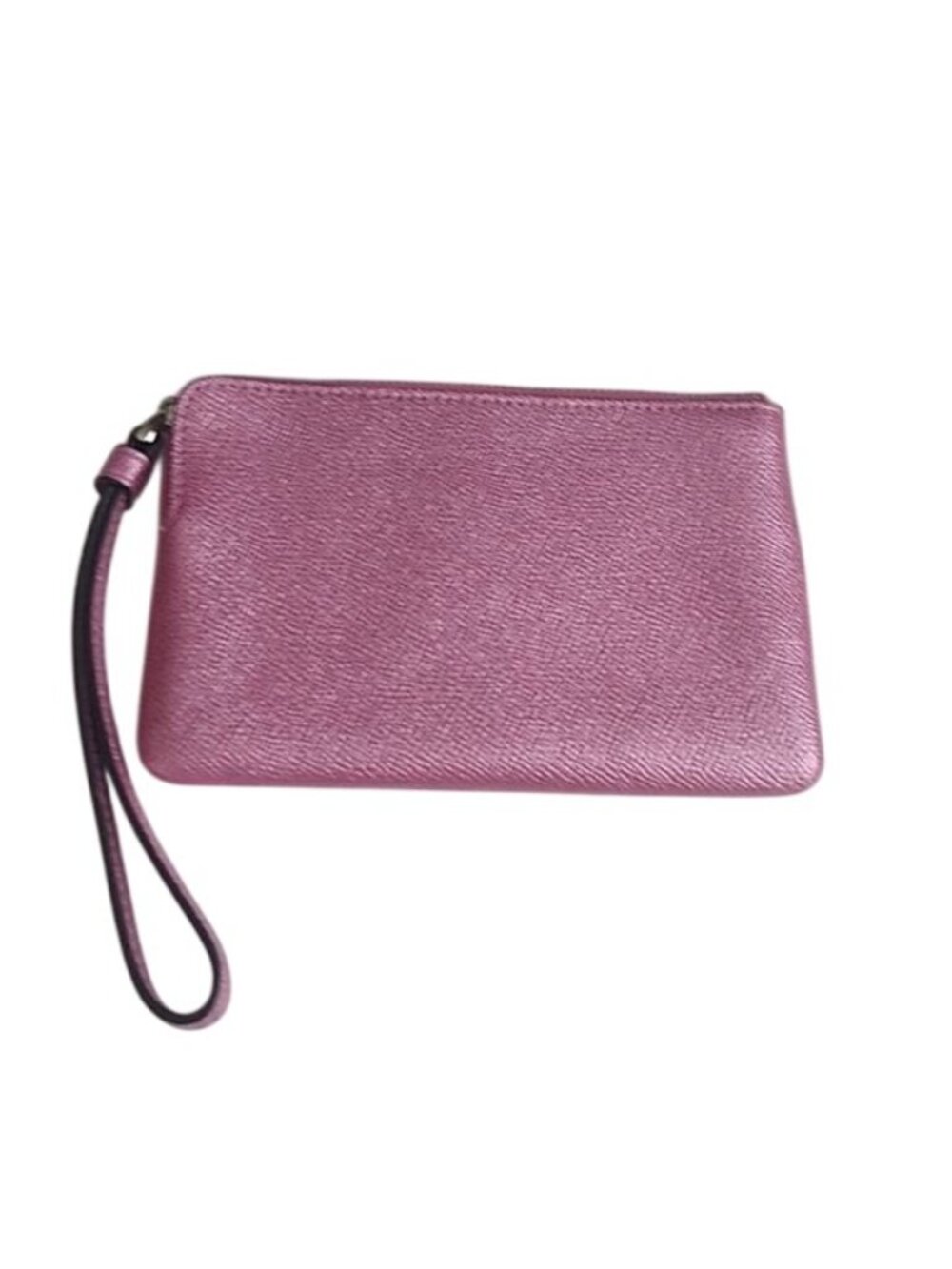 Coach Corner Zip Wristlet in Metallic Crossgrain Leather, SV/ Metallic Blush - Picture 5 of 8